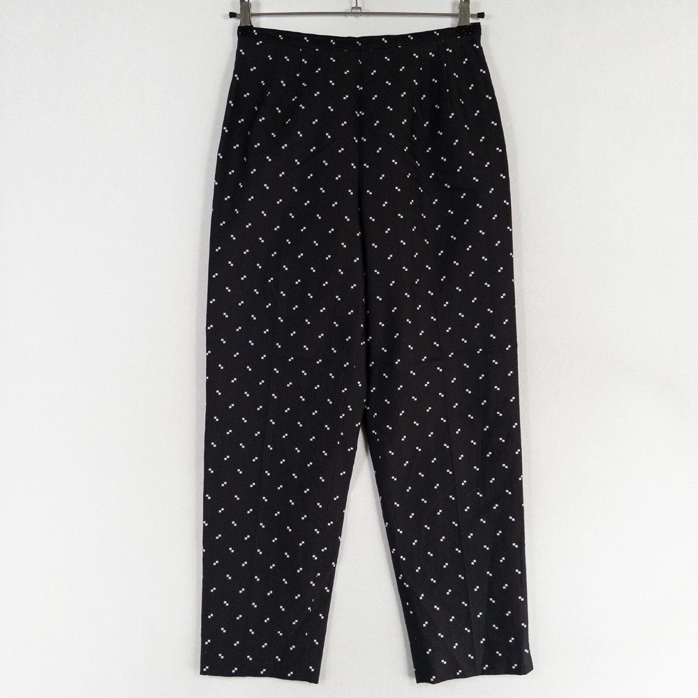 Talbots Pants Women Sz 10 Black White Geometric Print Tapered Cotton Blend Lined